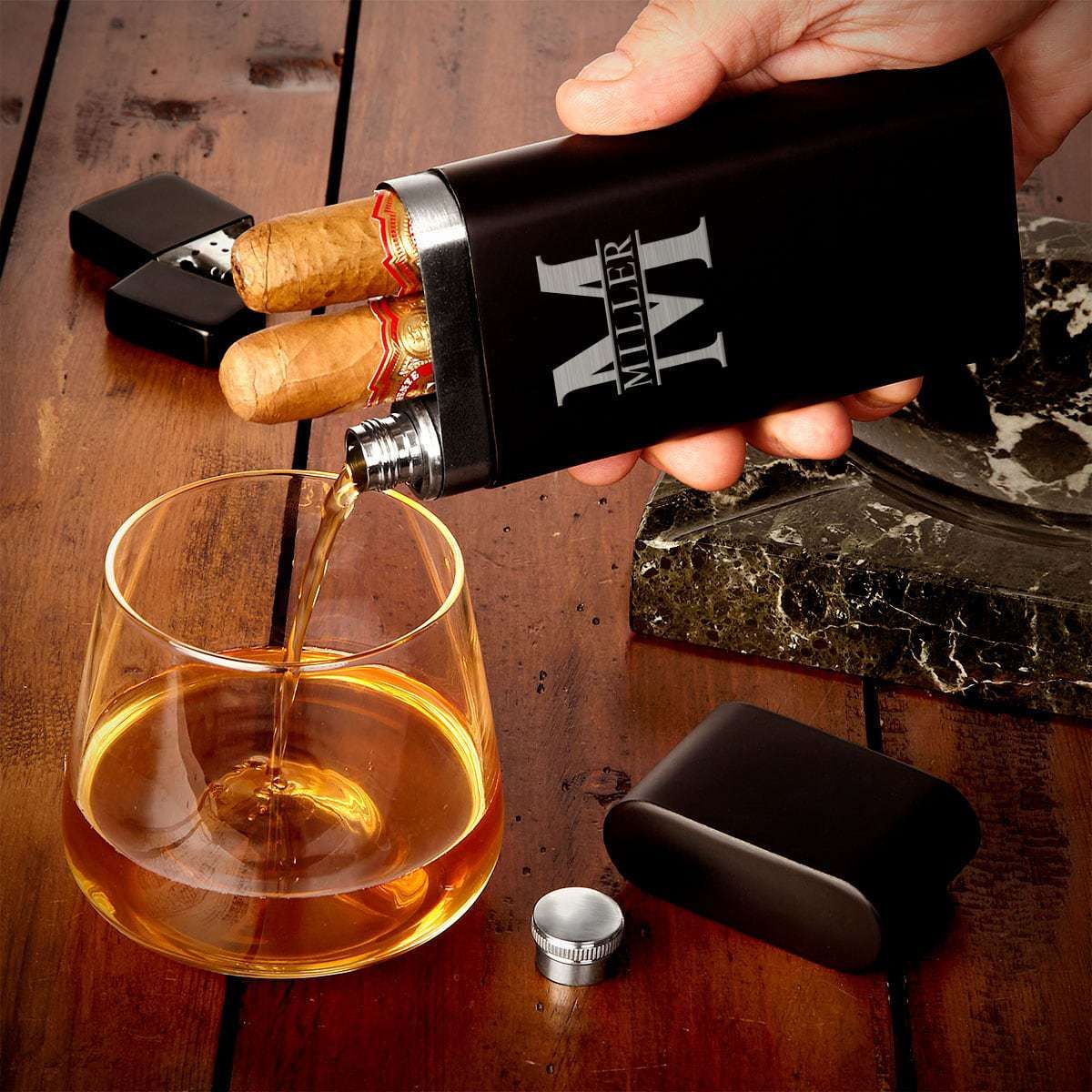 Sheffield Custom Cigar Flask, Black Cigar Holder and Whiskey Gift - Image 4