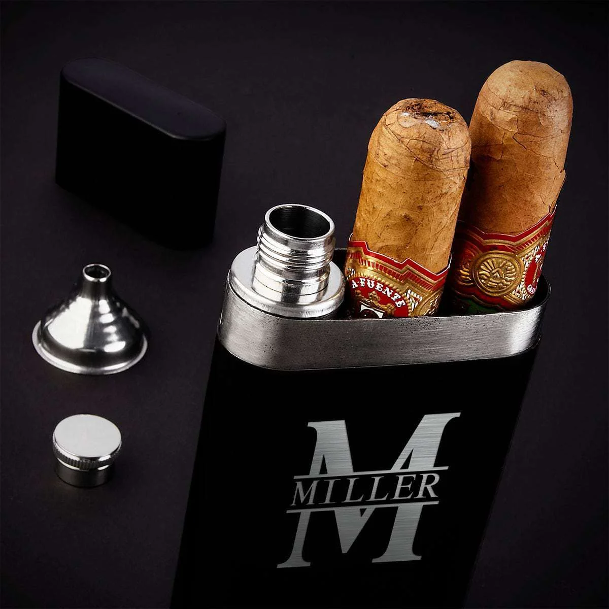 Sheffield Custom Cigar Flask, Black Cigar Holder and Whiskey Gift - Image 5
