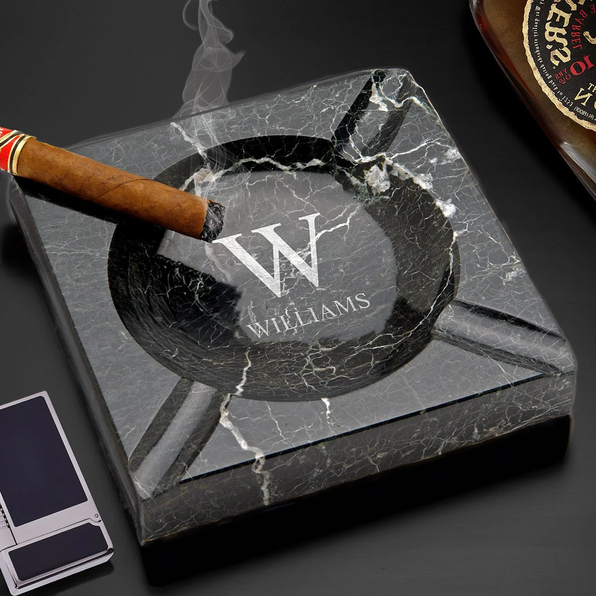 Black Square Marble Cigar Ashtray Indoor / Outdoor (Custom Engraving Available) - Image 6