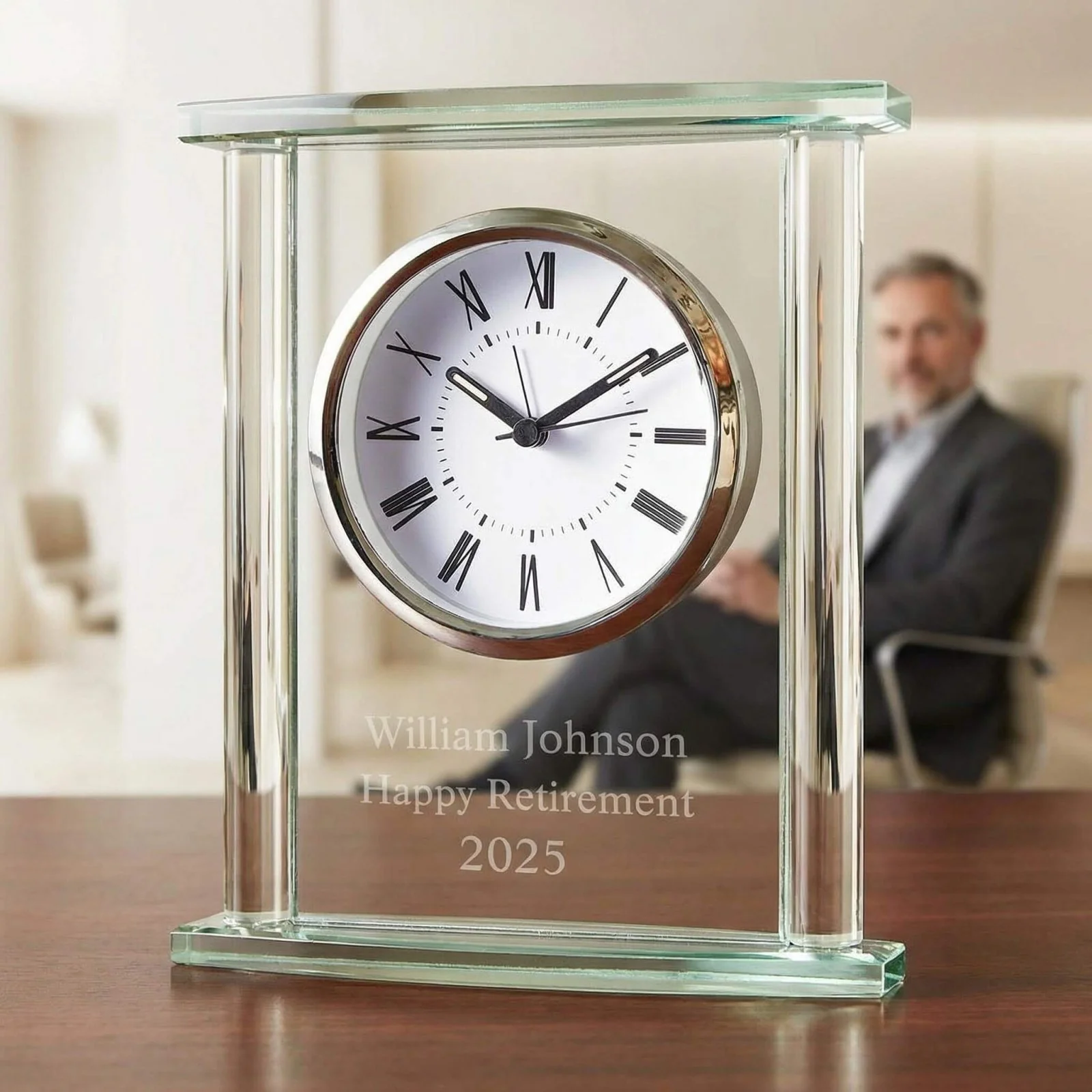 Square Glass Engraved Desk Clock - Image 4