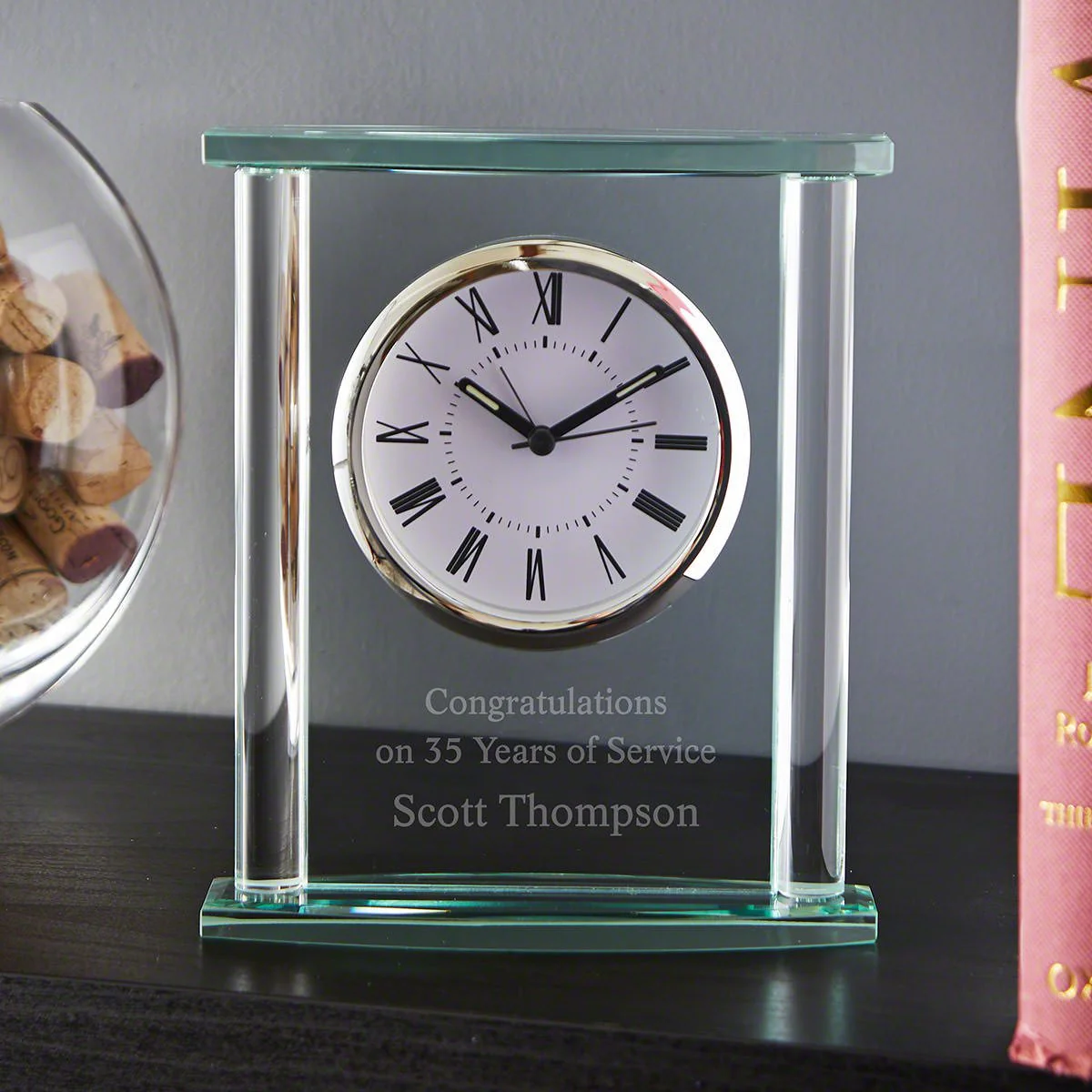 Square Glass Engraved Desk Clock - Image 5