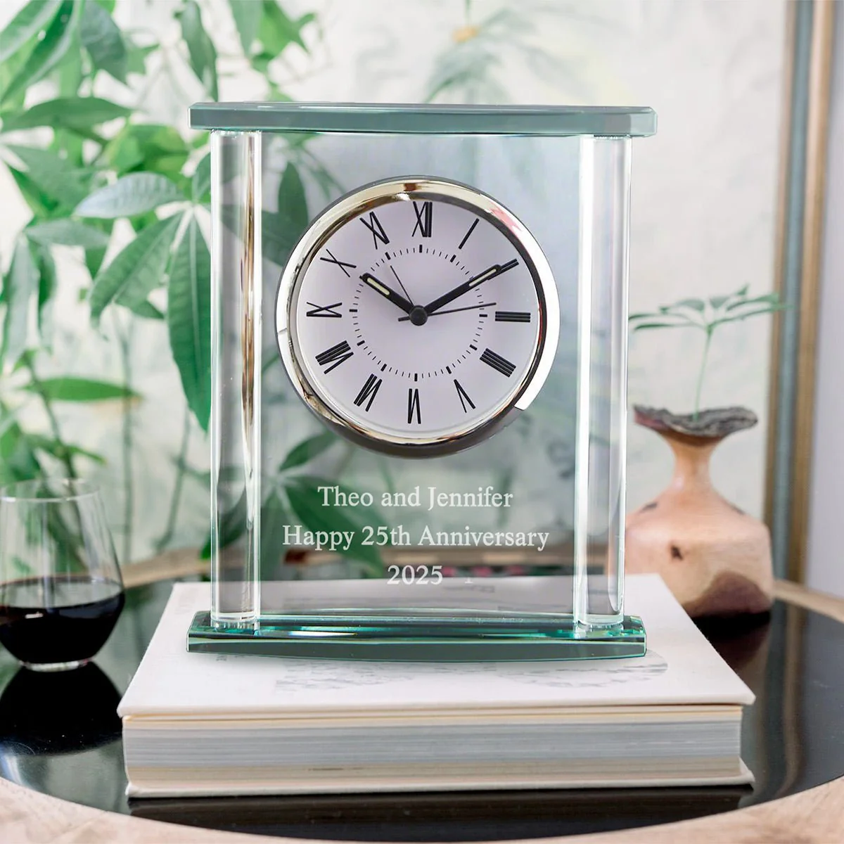Square Glass Engraved Desk Clock - Image 7