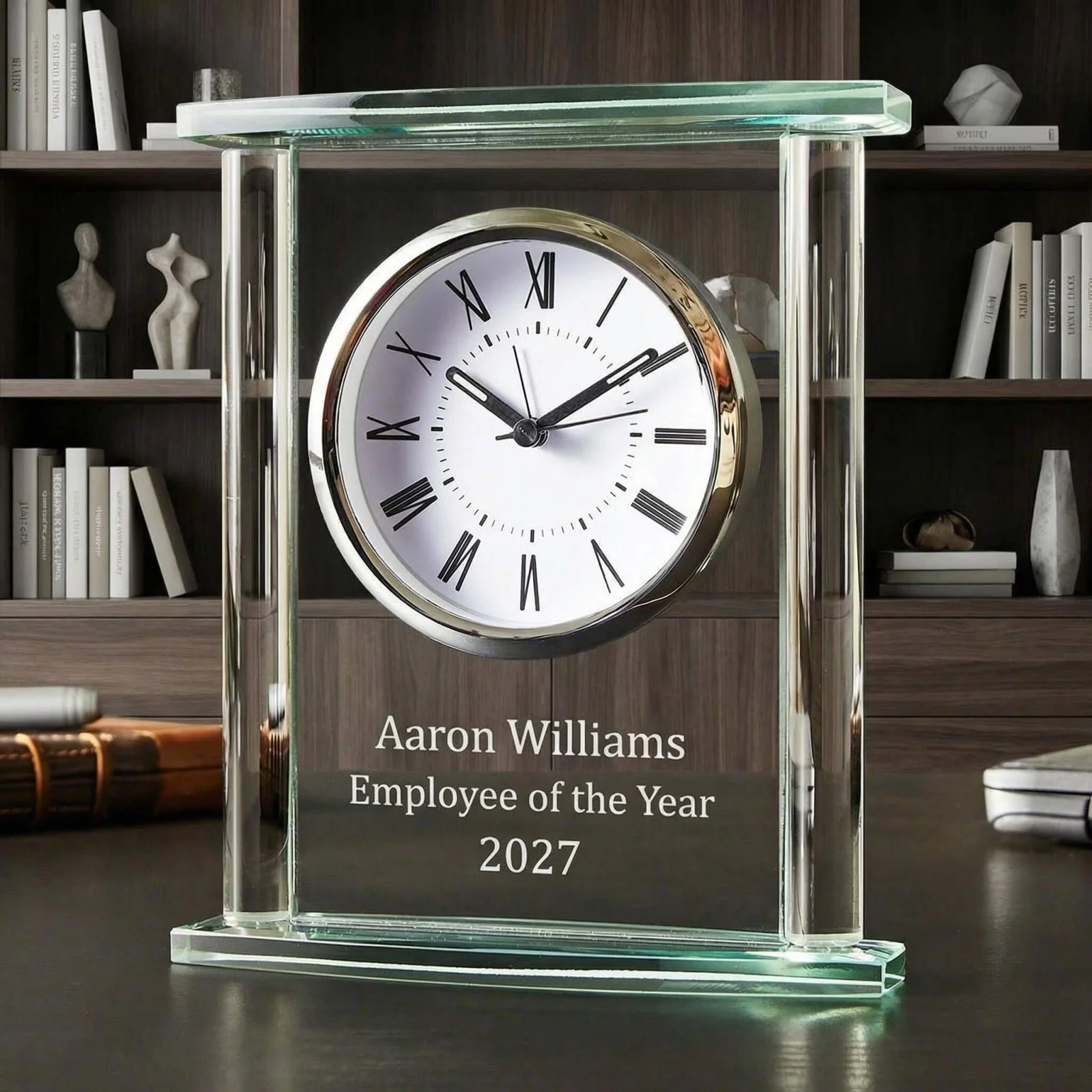 Square Glass Engraved Desk Clock - Image 9