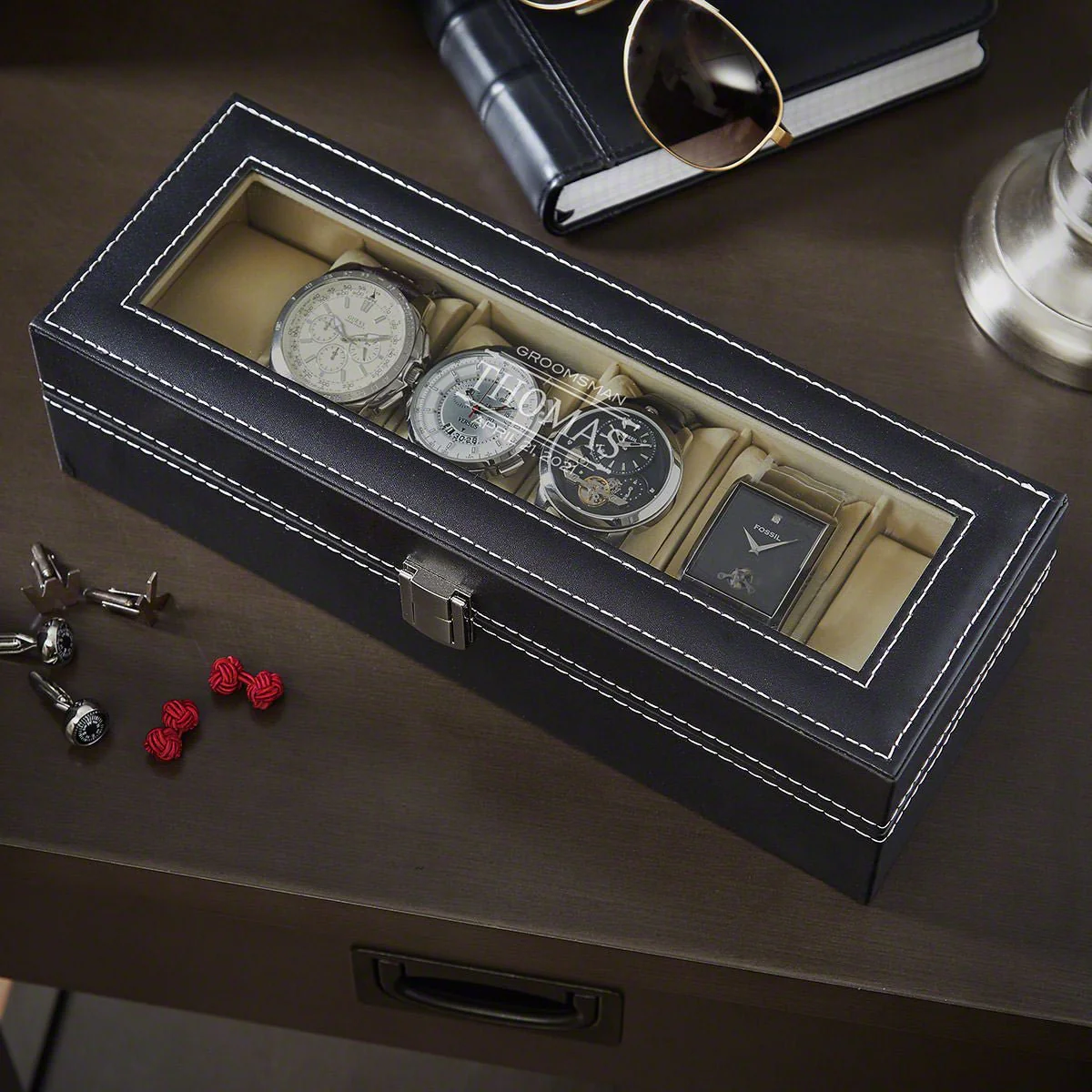 Timeless Personalized Black Leather Watch Case - Image 4