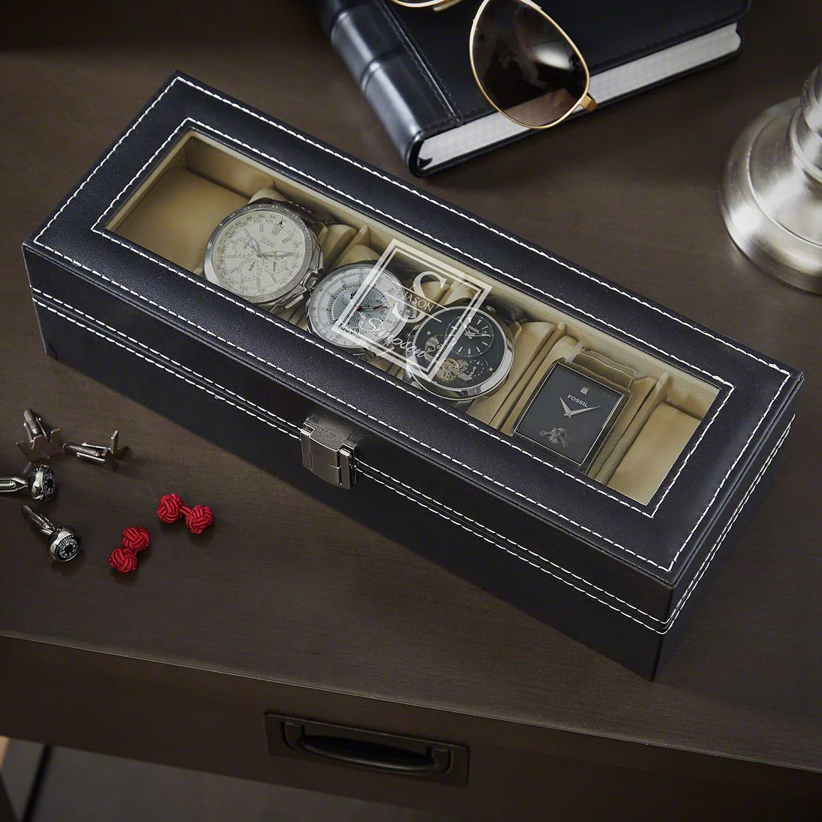 Timeless Personalized Black Leather Watch Case - Image 6
