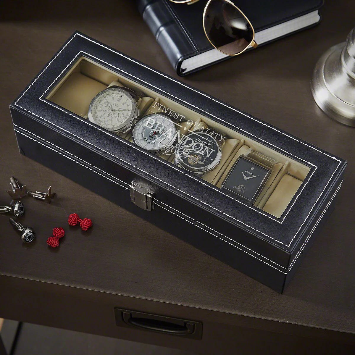 Timeless Personalized Black Leather Watch Case - Image 8