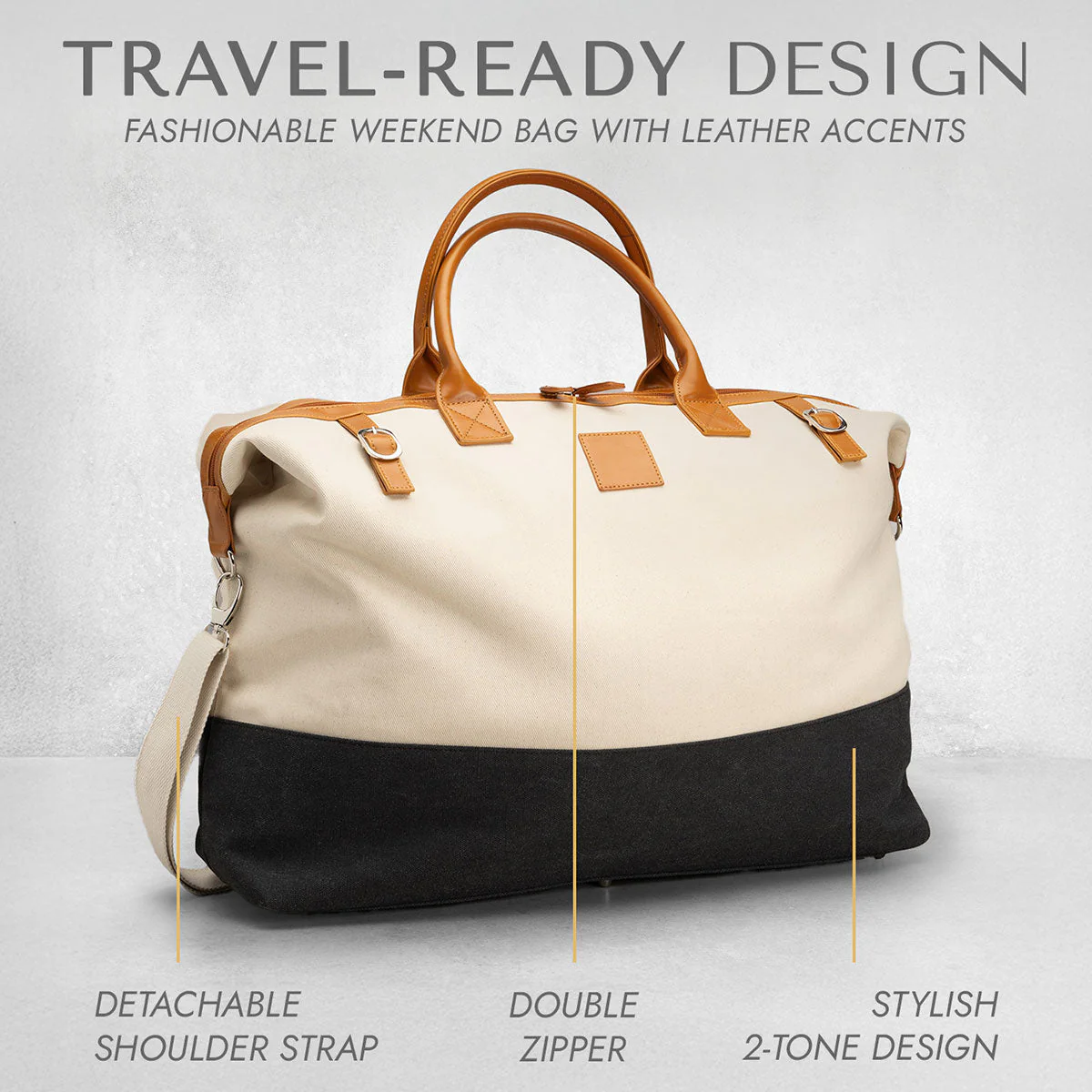 Strathmoor Weekender Travel Bag Tote for Women, White & Black - Image 4