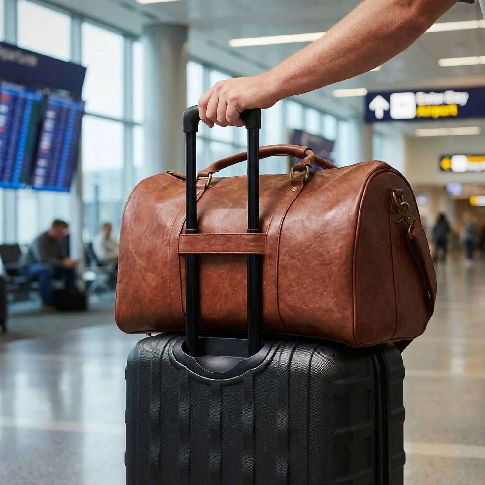 Theodore Mens Duffle Bag, Large Weekend Bag with Suitcase Strap Brown - Image 6