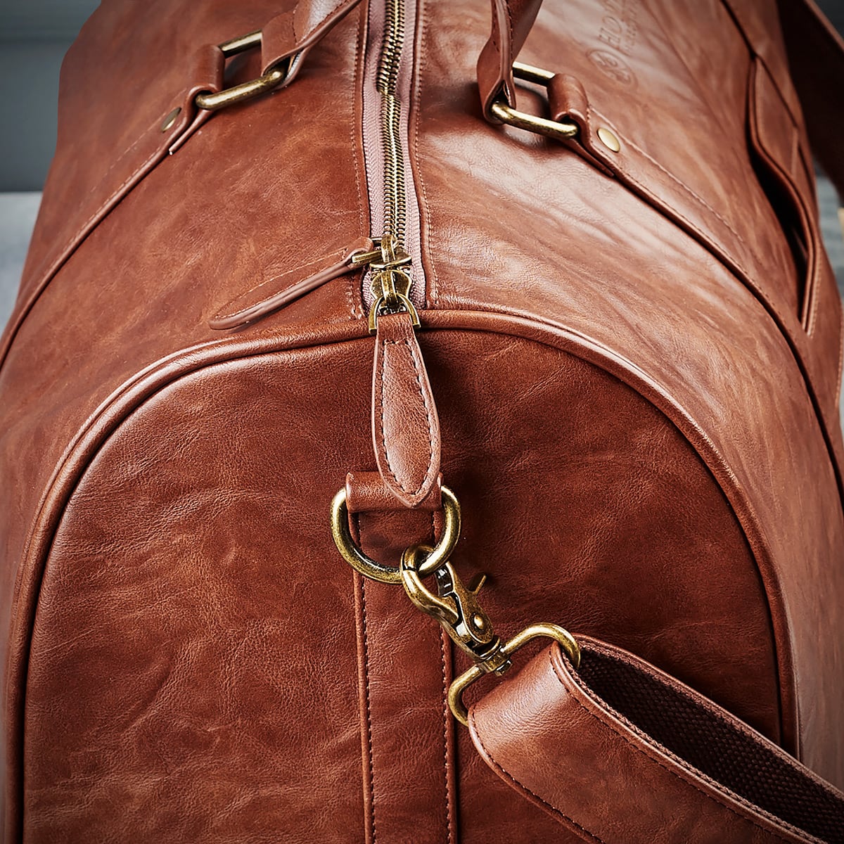 Theodore Mens Duffle Bag, Large Weekend Bag with Suitcase Strap Brown - Image 9