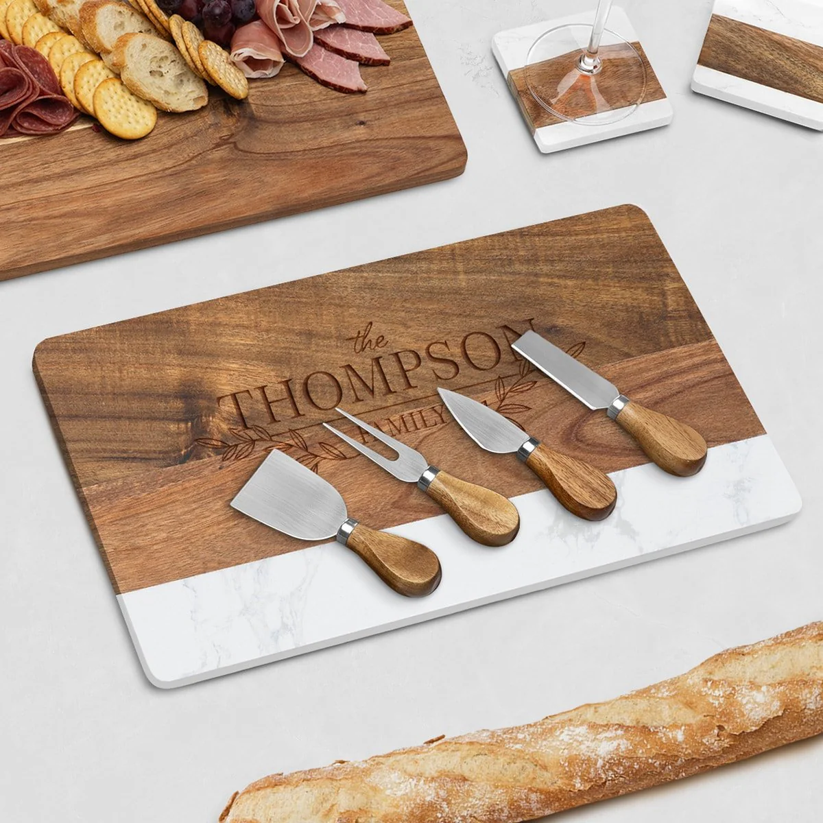 Trieste Engraved Charcuterie Board Set with Cheese Knife Set - Image 9