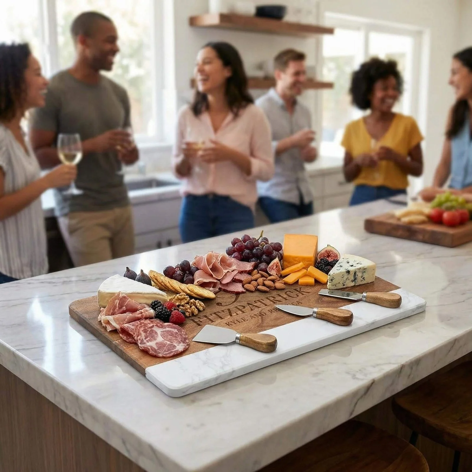 Trieste Engraved Charcuterie Board Set with Cheese Knife Set - Image 3